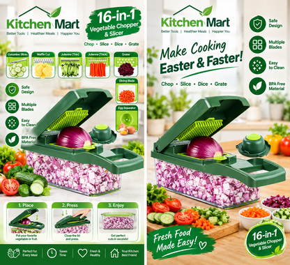 16-Piece Multi-Function Vegetable Chopper, Slicer & Dicer Set