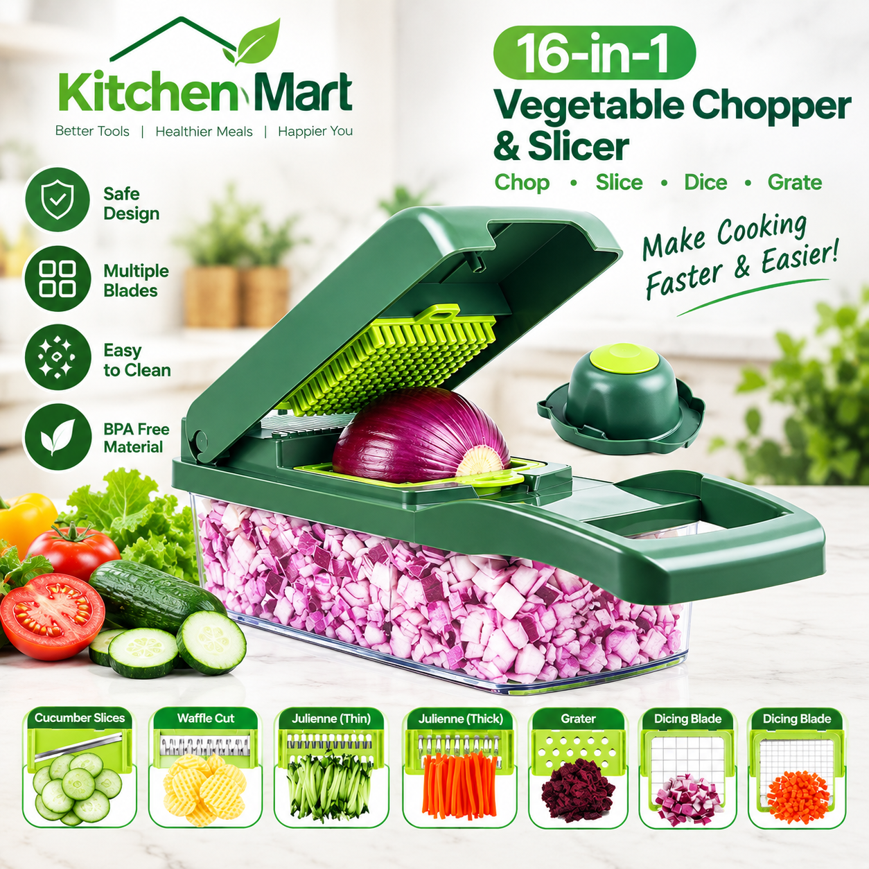 16-Piece Multi-Function Vegetable Chopper, Slicer & Dicer Set