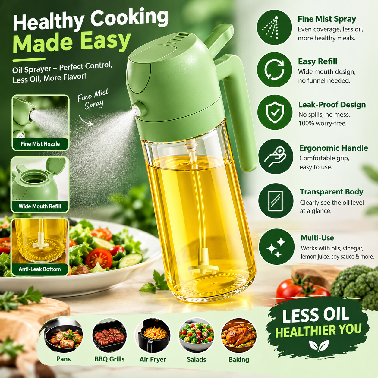 470ml 2-in-1 Oil Sprayer & Dispenser for Cooking and BBQ