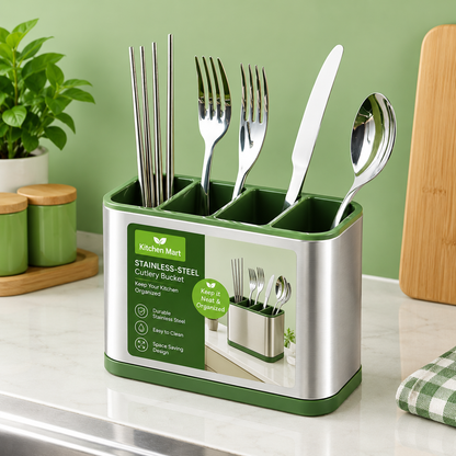 Stainless Steel Cutlery Bucket Kitchen Counter Organizer