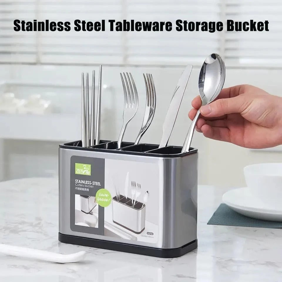 Stainless Steel Cutlery Bucket Kitchen Counter Organizer