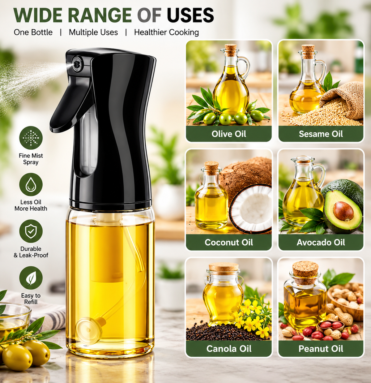 Oil Sprayer – Easy Refill Cooking & Kitchen Dispenser