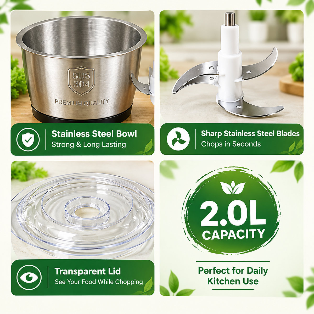 2L Stainless Steel Manual Food & Vegetable Push Chopper