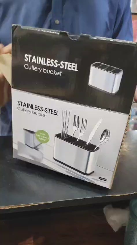 Stainless Steel Cutlery Bucket Kitchen Counter Organizer