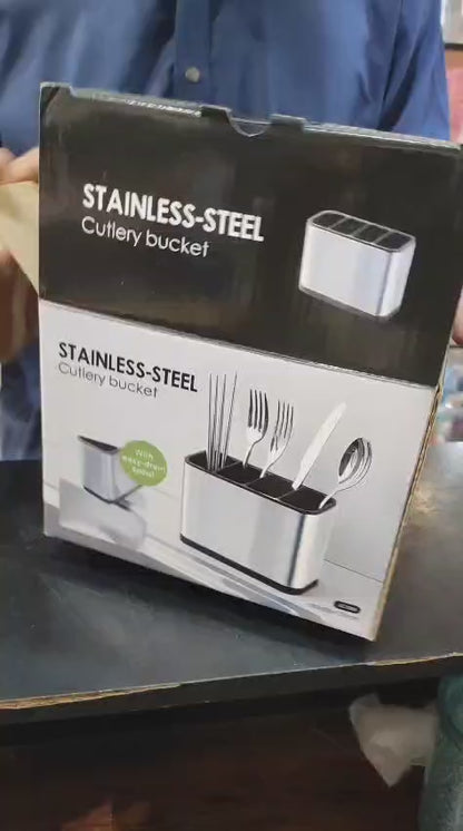 Stainless Steel Cutlery Bucket Kitchen Counter Organizer